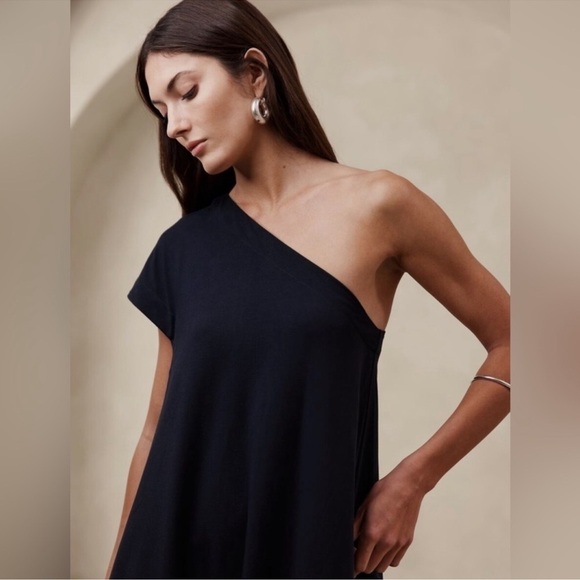 NWT! Banana Republic Navy Odile One-Shoulder Knit Dress - Multiple 🐙🧶 - Picture 3 of 12